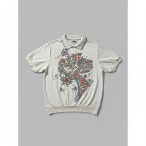 Cricket Lane Nautical Map Polo, Woman's Small, Vintage Floral Motif, Made in USA